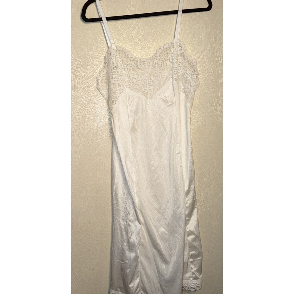Vtg Floral Fairy Lace Satin Babydoll Slip Dress Size 36 White Romantic Coquette - Picture 2 of 8